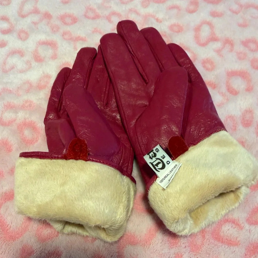 Vintage Cloves Hot Pink Leather for Women 100% Real Leather  Size: M